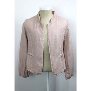 Angela Mara 100% Linen Cardigan Size M Pink Italy Lightweight Open Cover Up